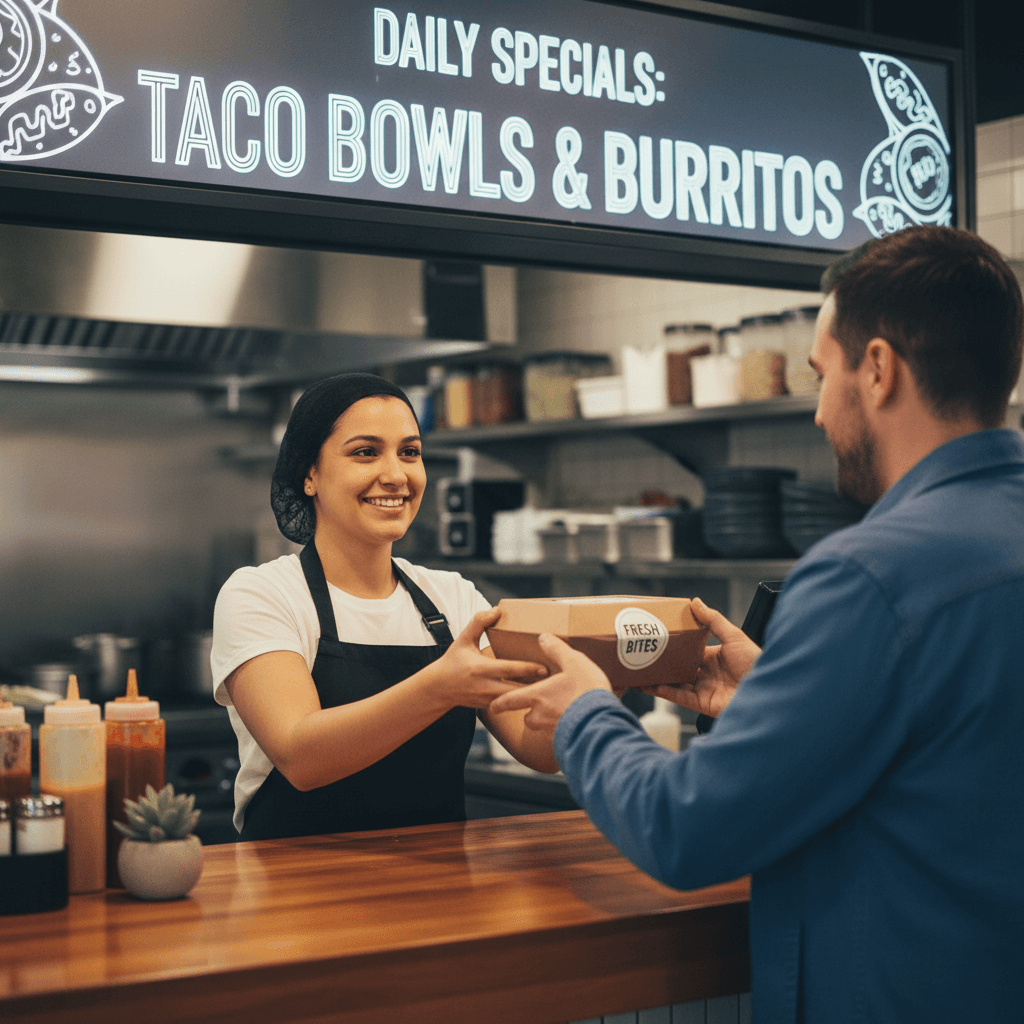 Team handing an order to a customer