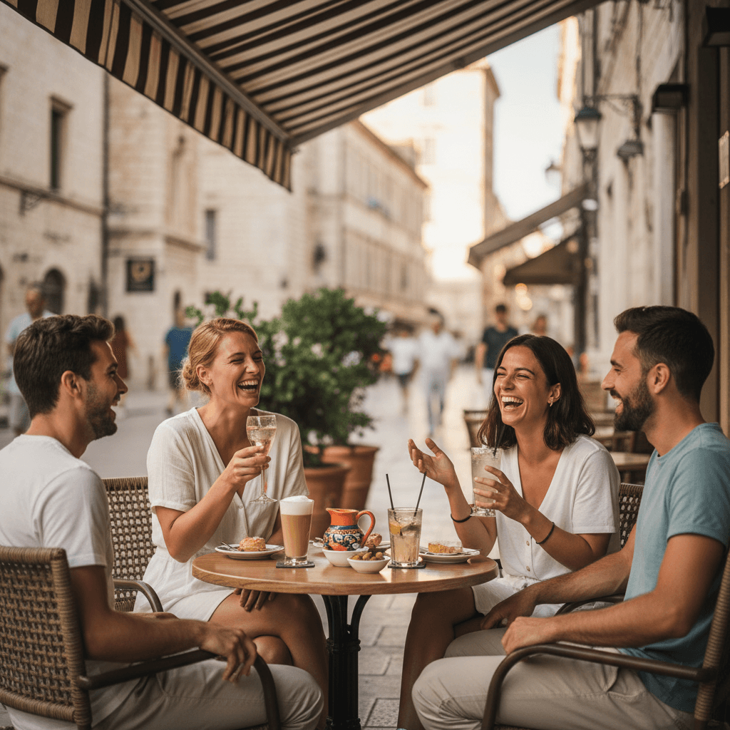 Neighbors gathering outside at a local spot