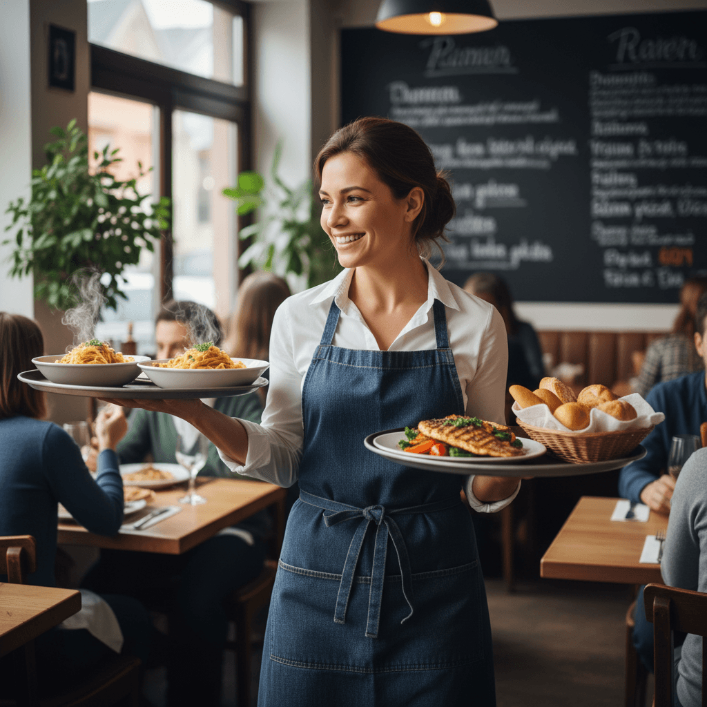 Server carrying a tray of food