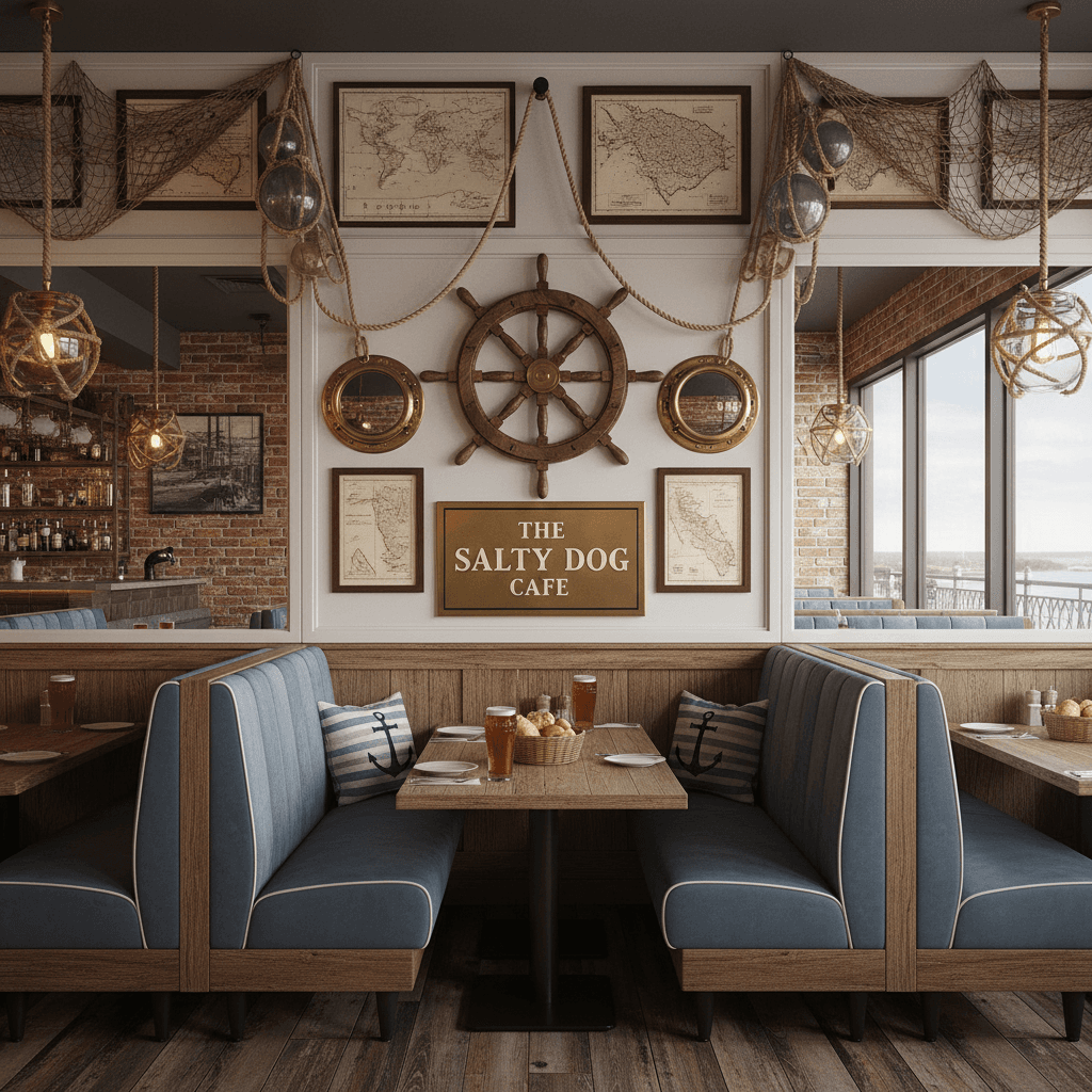 Comfortable booths with nautical touches