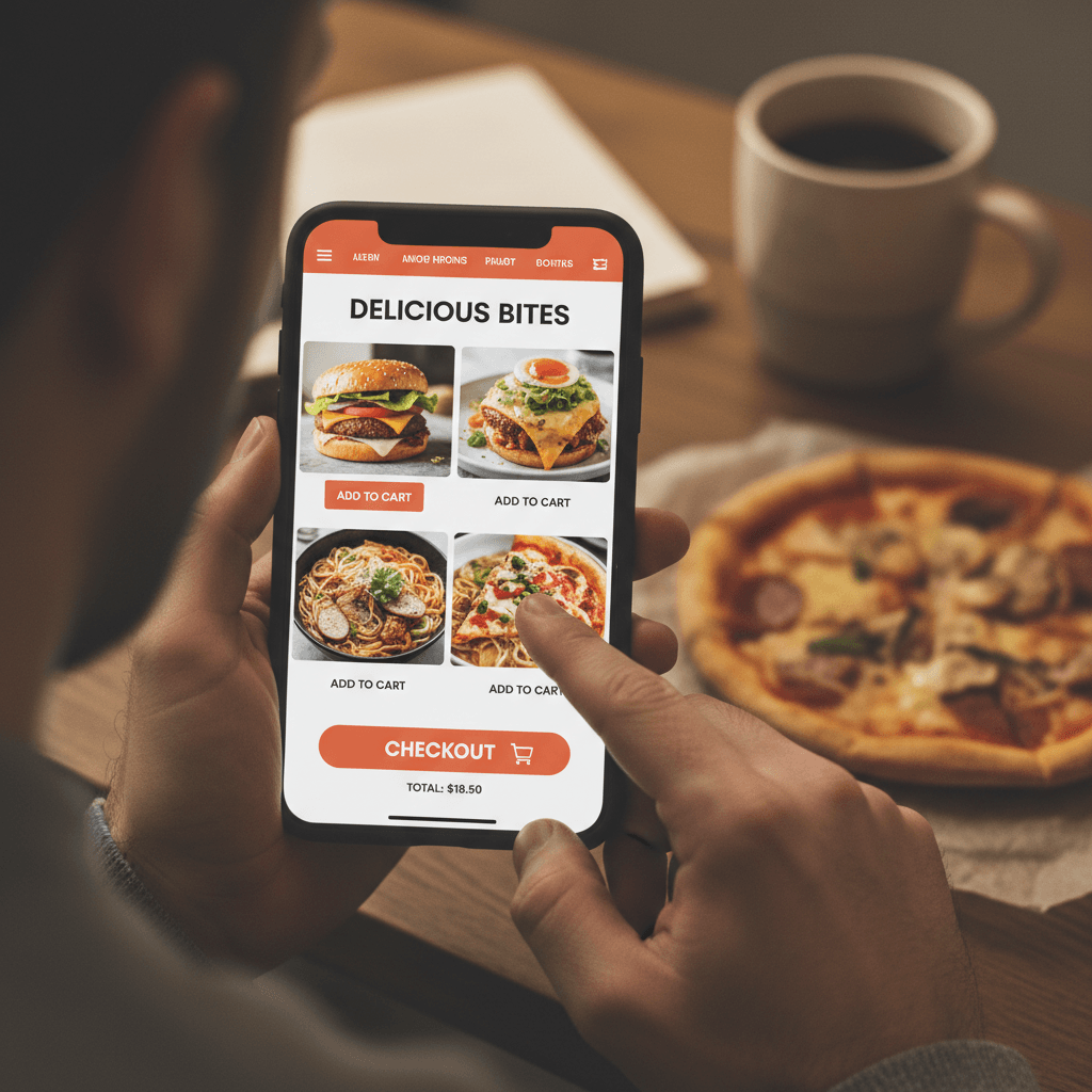 Person browsing a food order on a smartphone