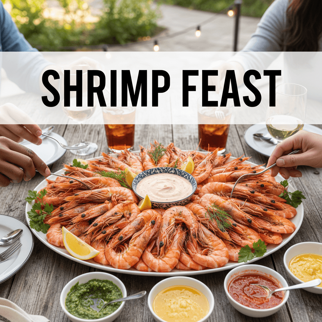 Large platter of shrimp ready for a group